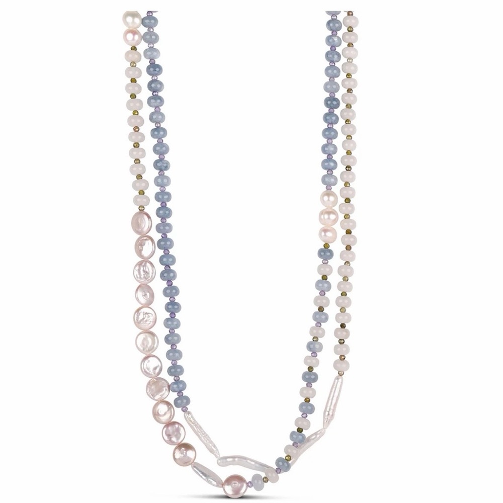 Mayamar: Multi- Shape Pearl and Blue, White Stone Necklace